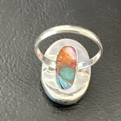 Navajo Blue Turquoise Purple Spiny Oyster Ring | Sterling Silver | Sz 8 | Authentic Native American Handmade | 16623