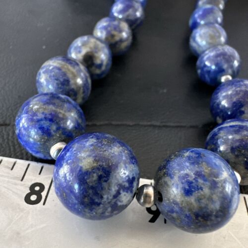 Navajo Blue Denim Lapis Necklace | Sterling Silver | 16mm | 18" | Authentic Native American Handmade | 17303