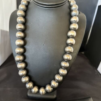 Navajo Pearls Necklace | XL Round 18mm Sterling Silver | 24" Single Strand | Authentic Native American Handmade | 17159