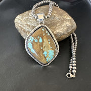 Navajo Blue Turquoise #8 Pendant | Sterling Silver Necklace with Pearls | Authentic Native American Handmade | 16349