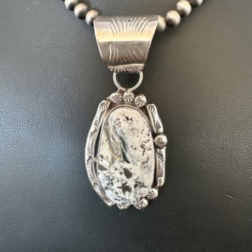 Men's White Buffalo Turquoise Pendant Necklace | Navajo Pearl Sterling Silver | 17037