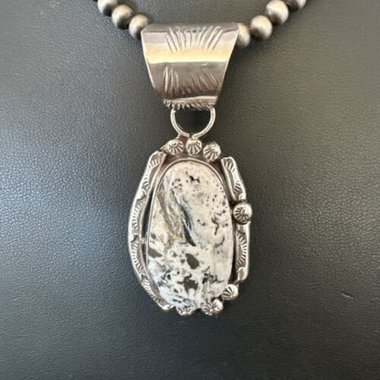 Men's White Buffalo Turquoise Pendant Necklace | Navajo Pearl Sterling Silver | 17037