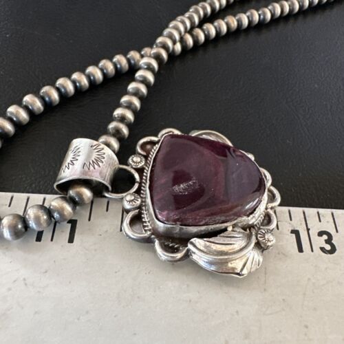 Navajo Men's Purple Spiny Oyster Pendant Necklace | Sterling Silver | Authentic Native American Handmade | 15625