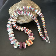 Navajo Blue Turquoise & Purple Spiny Oyster Bead Necklace | Sterling Silver | 21" | Authentic Native American | 17505