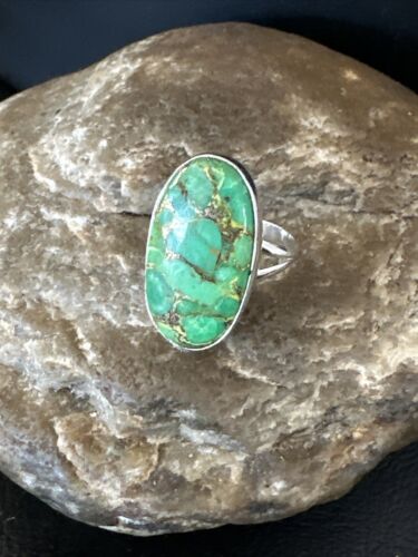 Navajo Green Mojave Turquoise Ring | Sterling Silver | Sz 7 | Authentic Native American Handmade | 15592