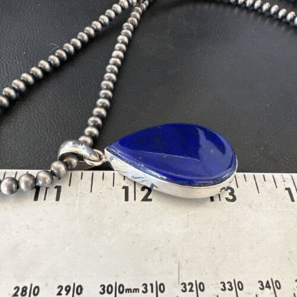 Navajo Blue Lapis Pendant with Pearls | Sterling Silver Necklace | 20" | Authentic Native American Handmade | 16669