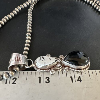 Women's White Buffalo Turquoise Onyx Necklace Pendant | Sterling Silver | Multi-Stone | 15314