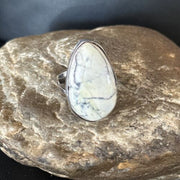 Men's Navajo White Buffalo Turquoise Ring | Sterling Silver | Sz 8.5 | Authentic Native American Handmade | 14744