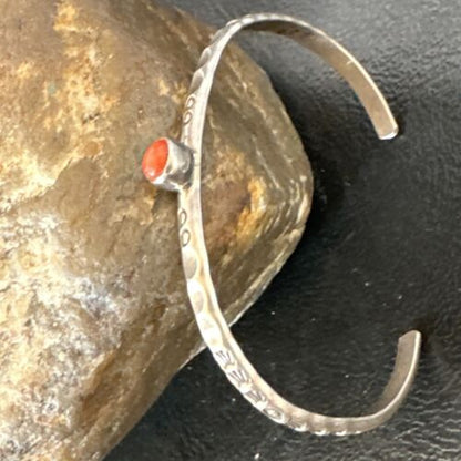 Navajo Coral Old Pawn Children's Bracelet | Sterling Stamped | Handmade | 5.5" | 16658 - Masha USA