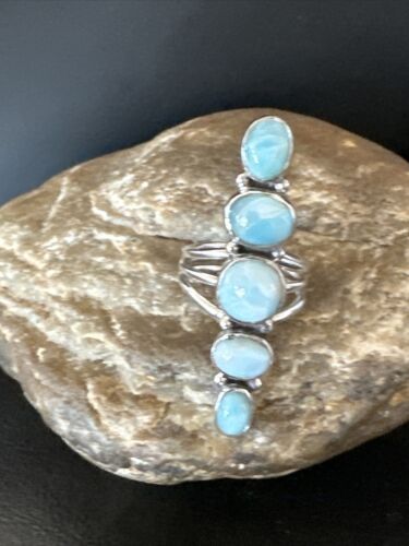 Navajo Blue Larimar Cluster Ring | Authentic Native American Sterling Silver | Multi-Stone | Sz 6.5 | 16161