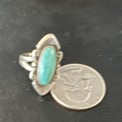 Navajo Green Turquoise Ring | Sterling Silver | Sz 4.5 | Authentic Native American Handmade | 15361