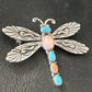 Navajo Dragonfly Pin Pendant | Blue Turquoise & Coral | Sterling Silver | Authentic Native American Handmade | 15236