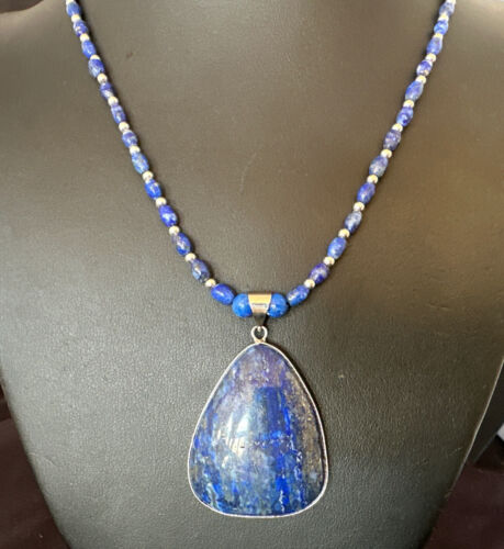Navajo Blue Denim Lapis Pendant with Pearls | Sterling Silver Necklace | 22" | Authentic Native American Handmade | 16578