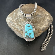 Men's Blue Spiderweb Turquoise Pendant Necklace | Navajo Sterling Silver | Authentic Native American Handmade | 17118