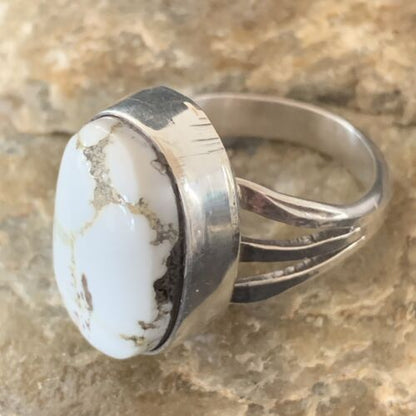Navajo White Buffalo Turquoise Ring | Sterling Silver | Sz 9.5 | Authentic Native American Handmade | 1446
