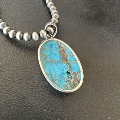 Men's Navajo Blue Spiderweb Turquoise Pendant Necklace | Sterling Silver | Authentic Native American Handmade | 16299
