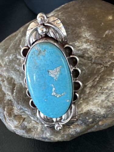 Men's Blue Kingman Turquoise Ring | Navajo Sterling Silver | Sz 9.5 | Authentic Native American Handmade | 15518