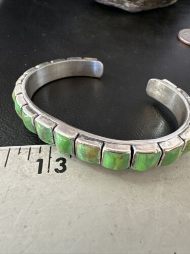 Navajo Green Mojave Turquoise Cuff Bracelet | Sterling Silver | Authentic Native American Handmade | 16900