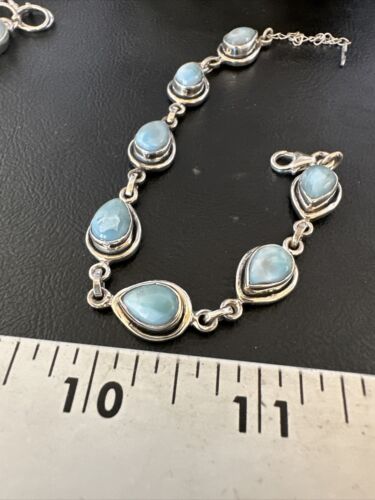 Navajo Blue Larimar Link Bracelet | Sterling Silver | 8" | Authentic Native American Handmade | 16083