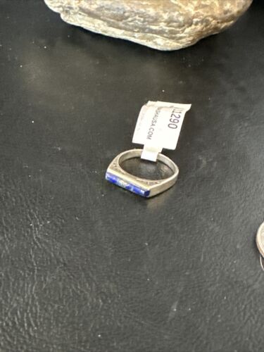 Navajo Navy Blue Lapis Inlay Ring | Sterling Silver | Sz 7 | Authentic Native American Handmade | 11290 - Masha USA