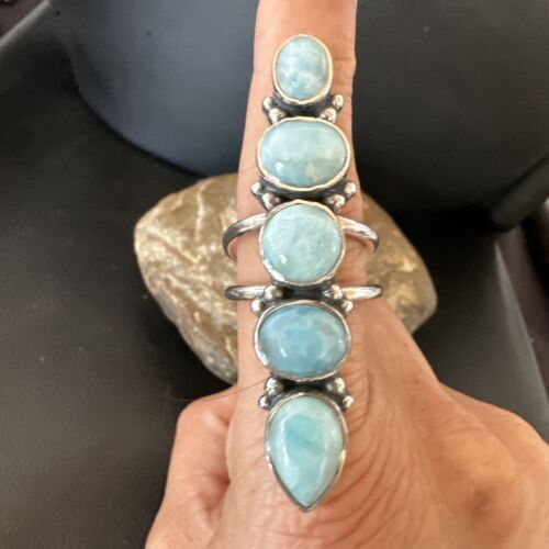 Navajo Blue Larimar Multi-Stone Cluster Ring | Authentic Native American Sterling Silver | Sz 9.5 | 16607