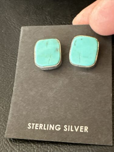 Navajo Blue Kingman Turquoise Post Stud Earrings | Sterling Silver | Authentic Native American Handmade | 17481