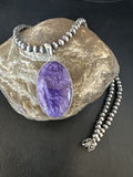 Navajo Pearls Purple Sugilite Pendant Necklace | Sterling Silver Beads | Authentic Native American Handmade | 15514