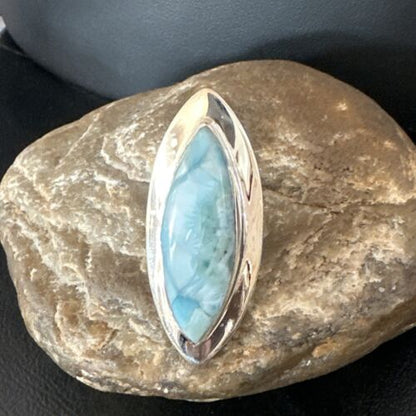 Navajo Blue Larimar Ring | Sterling Silver | Sz 8 | Authentic Native American Handmade | 16007