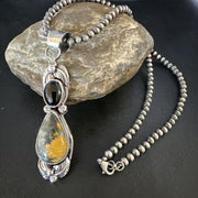 Men's Navajo Pearls Onyx Bumblebee Jasper Pendant | Sterling Silver | Multi-Stone Necklace | 15414