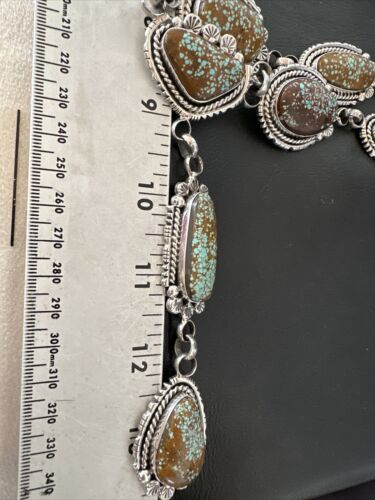 Navajo XL Blue Turquoise #8 Squash Blossom Necklace | Sterling Silver | 18" | Authentic Native American Handmade | 17205