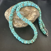 Navajo Blue Turquoise Bead Necklace | 8mm Sterling Silver | 22" | Authentic Native American Handmade | 17581