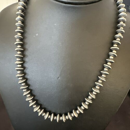 Navajo Pearl Sterling Silver Saucer Bead Necklace | Hand Strung 8mm | 19" | 17436