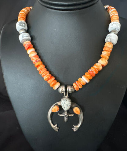 Navajo White Buffalo Turquoise Spiny Naja Pendant Necklace | Sterling Silver | 23" | 14929