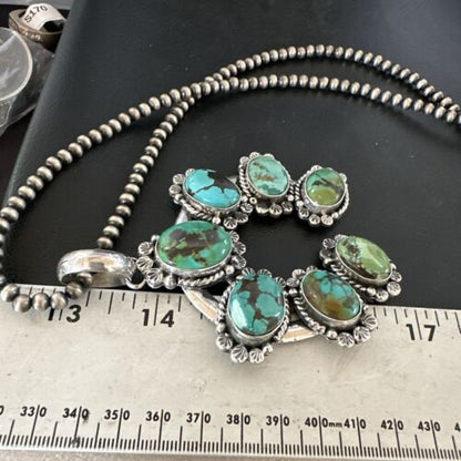Men's Blue Spiderweb Turquoise Naja Pendant Necklace | Navajo Sterling Silver | 16950