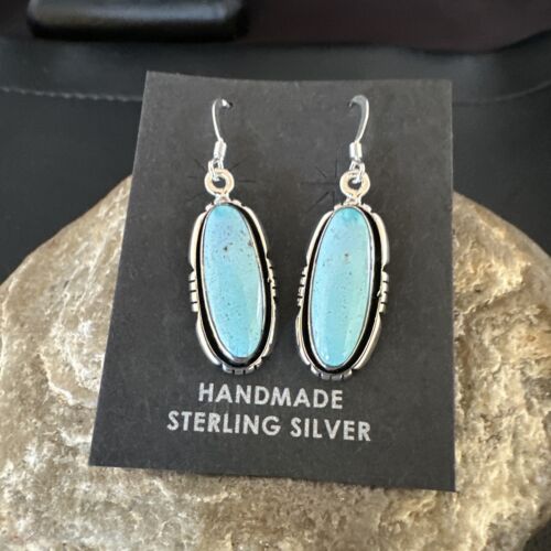 Women's Blue Dry Creek Turquoise Dangle Earrings | Navajo Sterling Silver | Authentic Native American Handmade | 16509