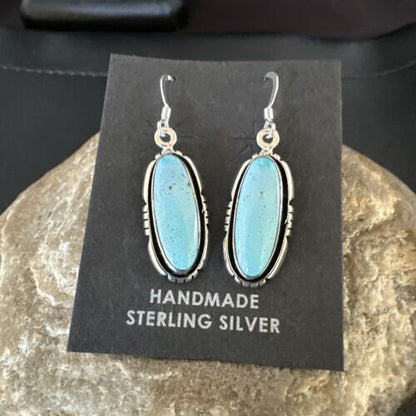 Women's Blue Dry Creek Turquoise Dangle Earrings | Navajo Sterling Silver | Authentic Native American Handmade | 16509