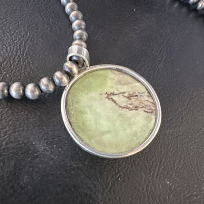 Navajo Green Gaspeite Pendant Necklace | Sterling Silver | Authentic Native American Handmade | 15492