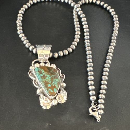 Navajo Blue Spiderweb Turquoise Pendant Necklace | Sterling Silver | Native American Handmade | 15098