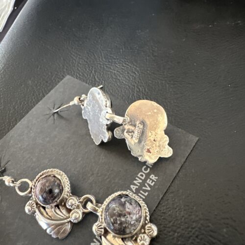Navajo Purple Sugilite Dangle Earrings | Sterling Silver | 2" | Authentic Native American Handmade | 15694