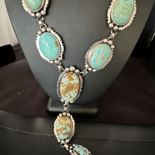 Navajo Turquoise Lariat Necklace | Sterling Silver | Native American Handmade | 15270
