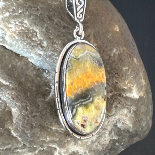 Navajo Bumblebee Jasper Pendant Necklace | Sterling Silver | Authentic Native American Handmade | 15957