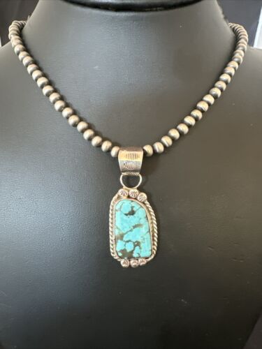 Men's Blue Spiderweb Turquoise Pendant Necklace | Navajo Sterling Silver | Authentic Native American Handmade | 17118