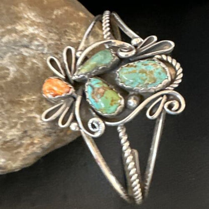 Navajo Royston Turquoise Spiny Cuff Bracelet | Sterling Silver Tufa Cast | Authentic Native American Handmade | 16776