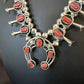 Navajo Red Coral Shadowbox Squash Blossom Necklace | Sterling Silver | 17" | Authentic Native American Handmade | 16118