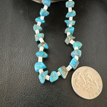 Navajo Kingman Turquoise Shell Necklace | Sterling Silver | 28" | Authentic Native American Handmade | 17401
