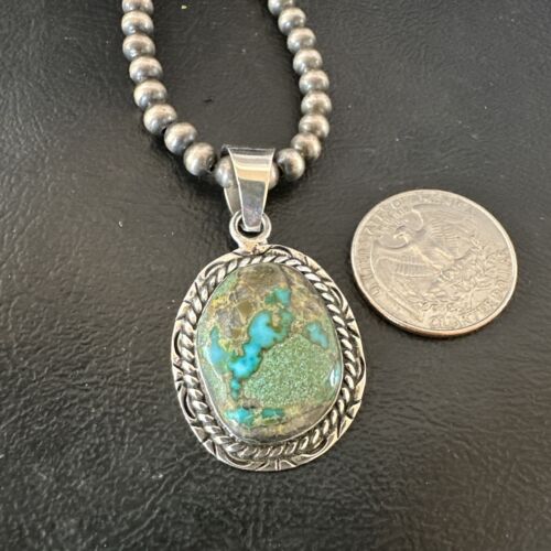 Navajo Blue Boulder Turquoise Necklace Pendant | Sterling Silver | Authentic Native American Handmade | 16801