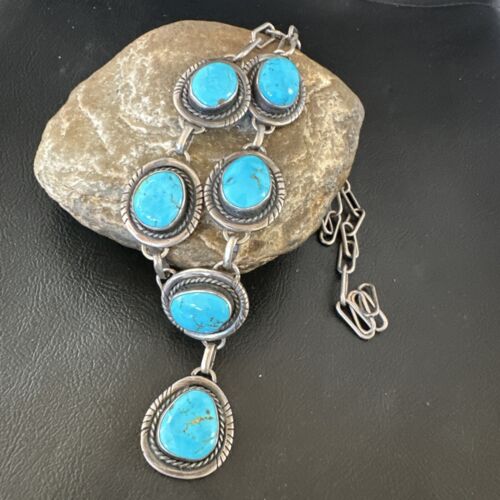 Navajo Lariat Necklace with Blue Kingman Turquoise | Sterling Silver | 26" | 15907