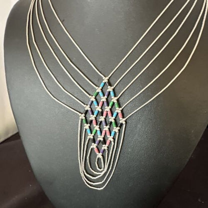 Crisscross Multi-Color Heishi Necklace | 5 Strand Liquid Sterling Silver | 22" | 15883