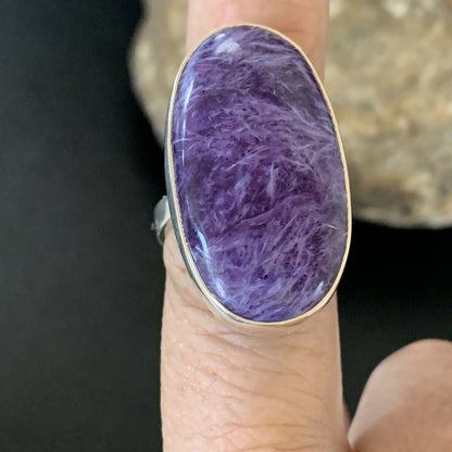 Navajo Purple Charoite Adjustable Ring | Sterling Silver | Sz 8 | Authentic Native American Handmade | 10520