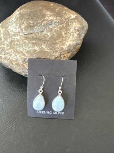 Navajo Blue Larimar Dangle Earrings | Sterling Silver | Authentic Native American Handmade | 17292